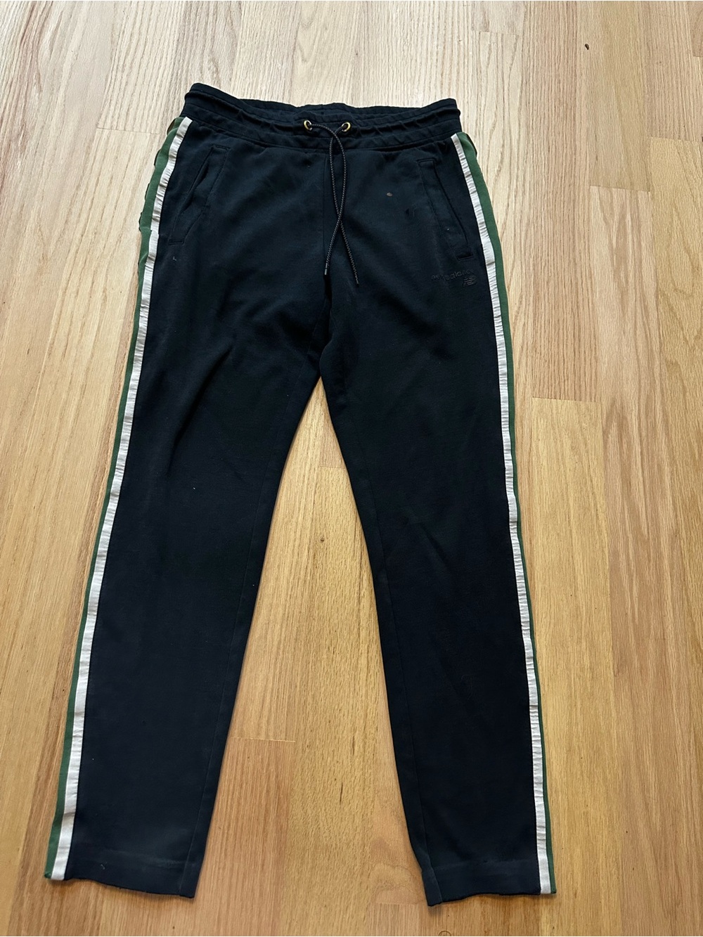New Balance Black Sweatpants with Green & White Side Stripes